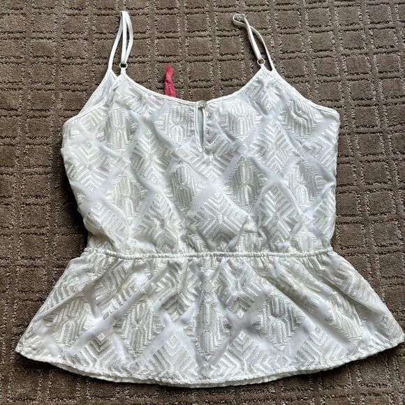 Eight Sixty Embroidered White Peplum Tank Top Size Medium Boho - Picture 6 of 9